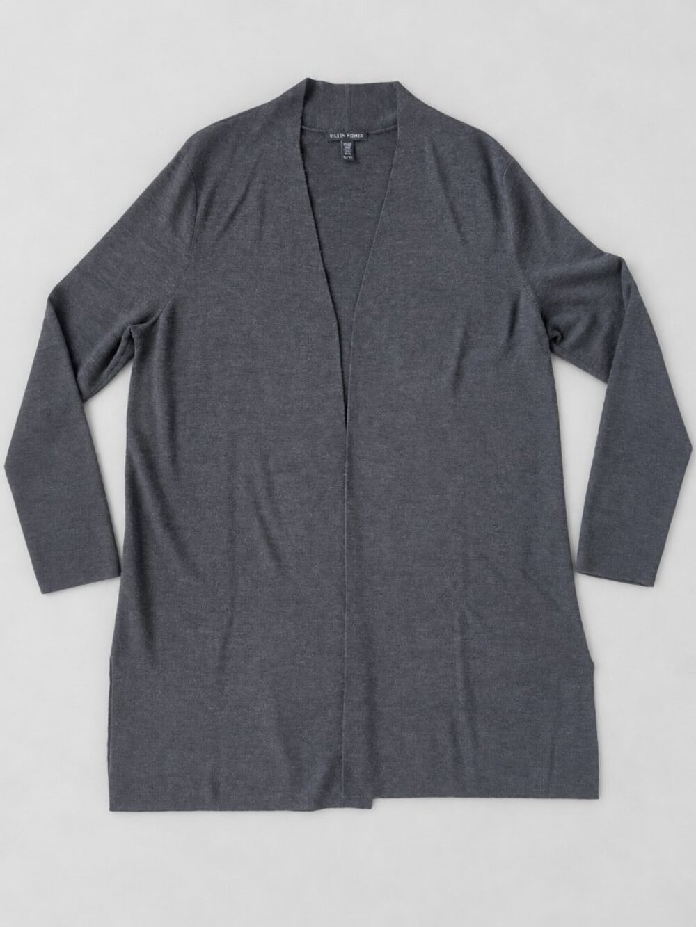 Eileen Fisher 100% Merino Wool Long Open Cardigan XL Dark Charcoal Gray
